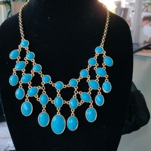 Reversible bib necklace, turquoise to taupe (#84)